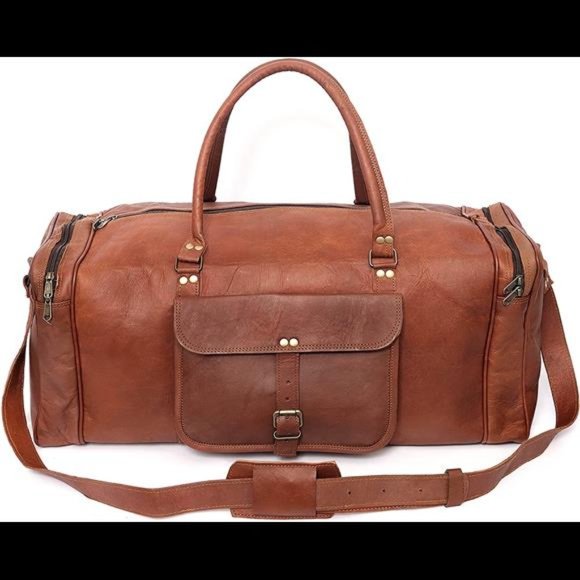 25 Inch Large Leather Duffel Travel Duffle Gym Sports Overnight Weekender Bag (b